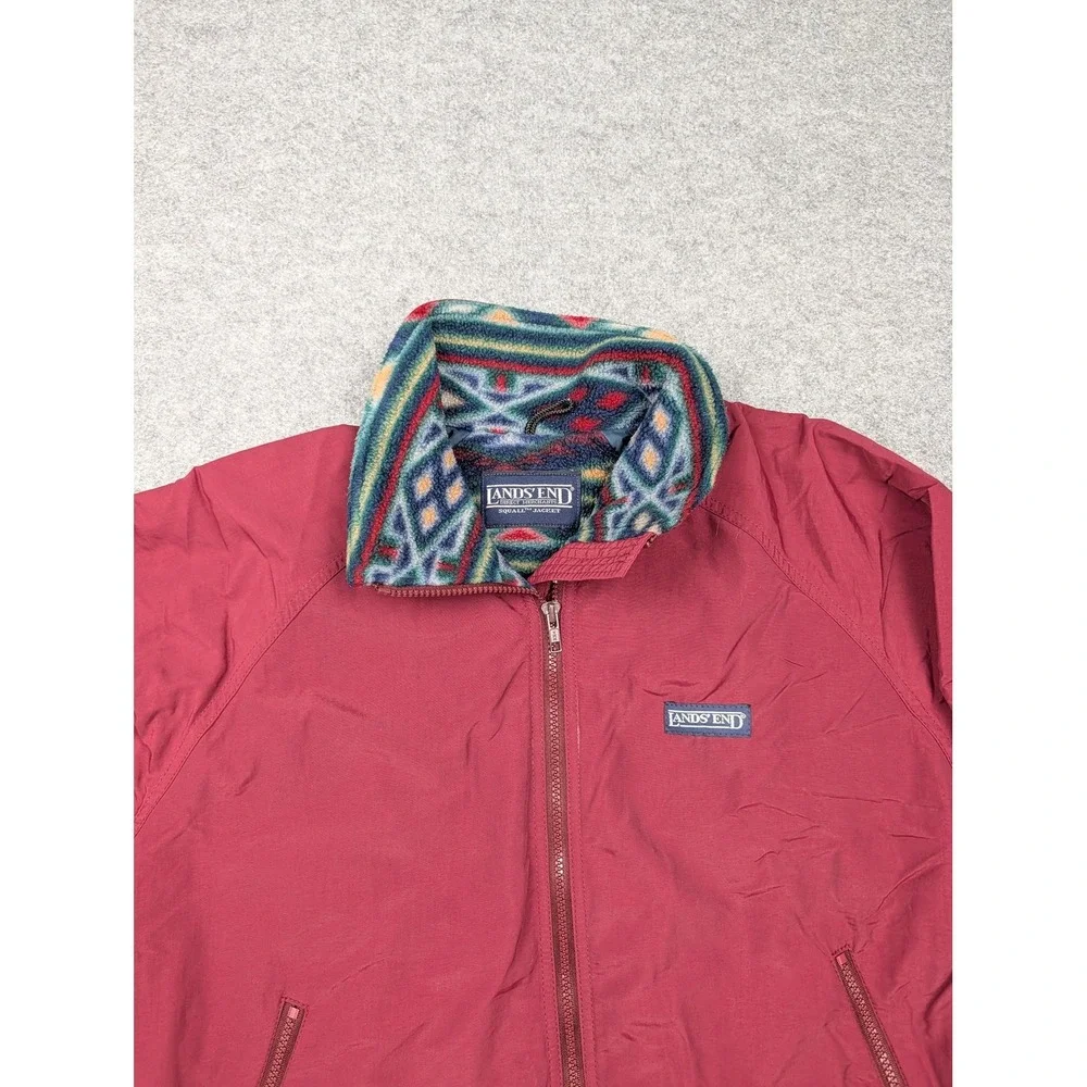Vintage Lands' End Jacket Mens Large Red Squall Fleece Lined Windbreaker 90s